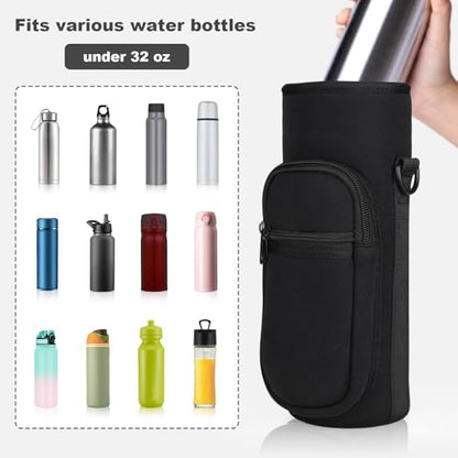 Water Bottle Holder with Strap, Water Bottle Carrier Bag with Phone Pocket, Shoulder Hand Strap Insulated Neoprene 32/40 oz Water Bottle Sleeve for Walking Hiking Camping Gym - color: 1 BLACK, size: under 40oz