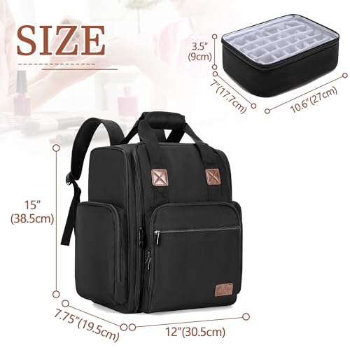 BAFASO Nail Polish Backpack Holds 105 Bottles and a Nail Lamp, Black