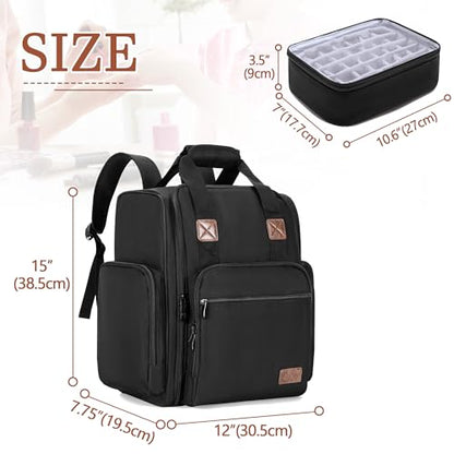 BAFASO Nail Polish Backpack Holds 105 Bottles and a Nail Lamp, Black