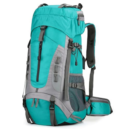 75L Hiking Backpack with Rain Cover Waterproof Camping Backpack Shoes Warehouse for Men Women, Frameless - color: Lakeblue, size: 60L