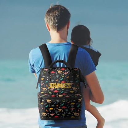 Personalized Baby Diaper-Backpack Waterproof Nappy-Bag Backpack for Mom Dad Baby-Boys Dinosaur-Diaper-Bag with Baby Name - color: Color 14