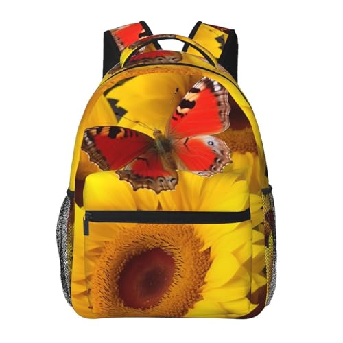 Travel Backpack Yellow Sunflowers with Red Butterfly Carry on Backpack Lightweight Business 15.6inch Laptop Backpack for Men Women - color: Yellow Sunflowers With Red Butterfly