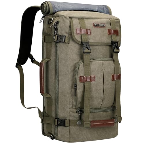 WITZMAN Canvas Backpack Vintage Travel Backpack Large Laptop Bags Convertible Shoulder Rucksack(A519-1 Classic Light Green) - color: Classic Light Green