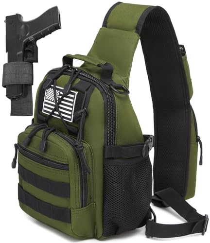 Small Tactical Holster Sling Backpack Accessories Shoulder Pouch Water Bottle & Radio Holder Crossbody Bag for Men - color: Army Green
