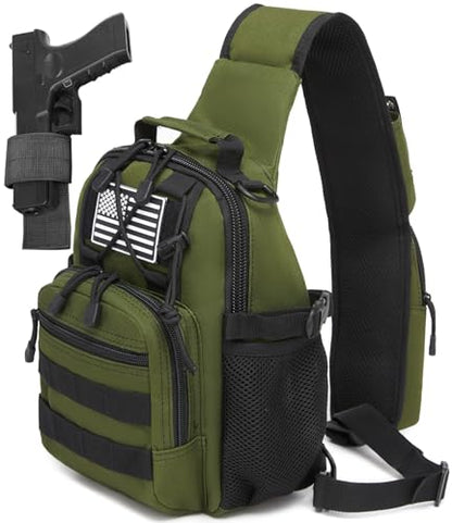 Small Tactical Holster Sling Backpack Accessories Shoulder Pouch Water Bottle & Radio Holder Crossbody Bag for Men - color: Army Green
