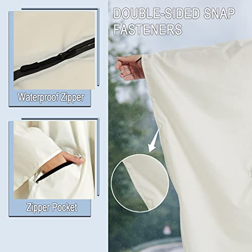 Fashion Hooded Rain Poncho Waterproof Raincoat Jacket with pocket for Women/Men/Adult - color: Beige