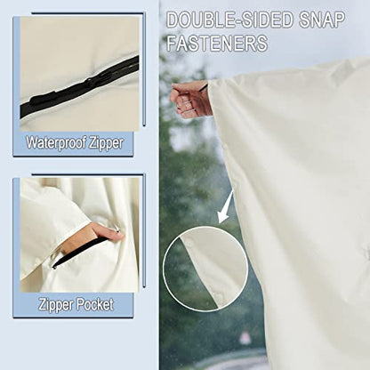Fashion Hooded Rain Poncho Waterproof Raincoat Jacket with pocket for Women/Men/Adult - color: Beige