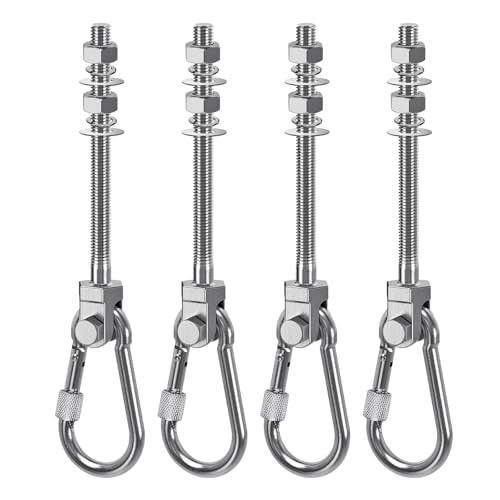 SELEWARE 4Pcs Heavy Duty Swing Hangers, 1500LB Capacity Stainless Steel Swing Set Hooks for Wood/Steel Beam, 5" x M2/5" Porch Swing Hardware for Playground Swing Hammock Chair Yoga Silk Punching Bag - color: 4 Pack Swing Hangers (5" X M2/5" Threaded Rod)