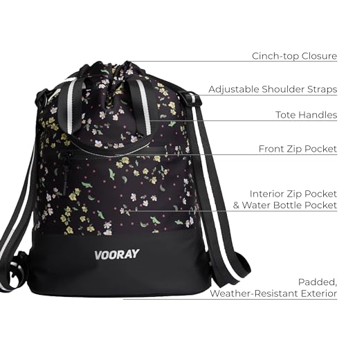 VOORAY 23L Flex Cinch Drawstring Backpack – Lightweight Travel Bag, Weekender & Sports Gym Bag for Women and Men - color: Flourish