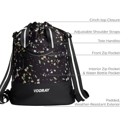 VOORAY 23L Flex Cinch Drawstring Backpack – Lightweight Travel Bag, Weekender & Sports Gym Bag for Women and Men - color: Flourish