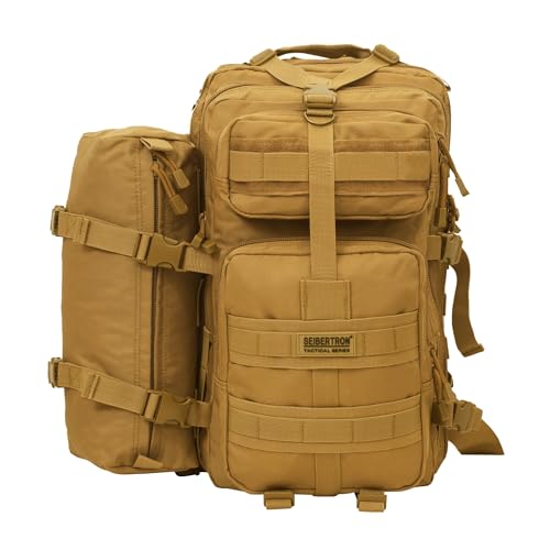 Seibertron Falcon Water Repellent Hiking Camping Backpack Compact Pack Summit Bag Khaki 37L(1+1) - color: Khaki 37l+1detachable Pack
