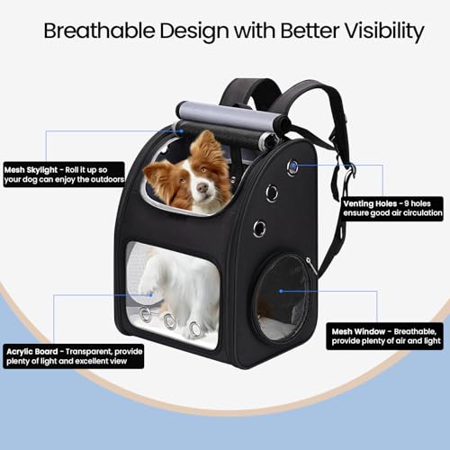 Expandable Cat Backpack Carrier for Small Cats & Pets Up to 18 lbs | Large Space Cat Backpack with Ventilated Breathable, Airline Approved Portable Travel Pet Backpack for Hiking/Camping/ Vet - color: Black-Standard