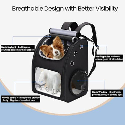 Expandable Cat Backpack Carrier for Small Cats & Pets Up to 18 lbs | Large Space Cat Backpack with Ventilated Breathable, Airline Approved Portable Travel Pet Backpack for Hiking/Camping/ Vet - color: Black-Standard
