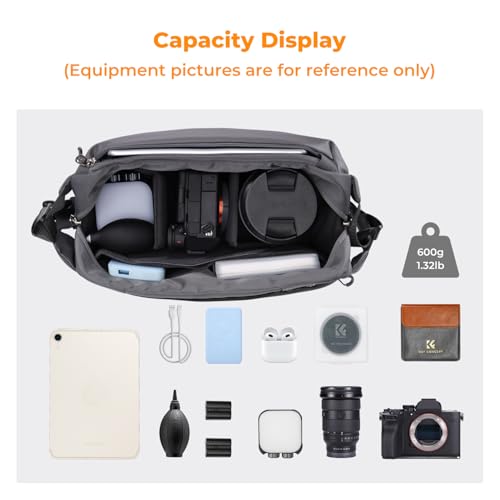 K&F CONCEPT Camera Sling Bag Crossbody Bag Waterproof Camera Shoulder Backpack DSLR/SLR/Mirrorless Camera Case - color: 07 Cyan Grey Medium