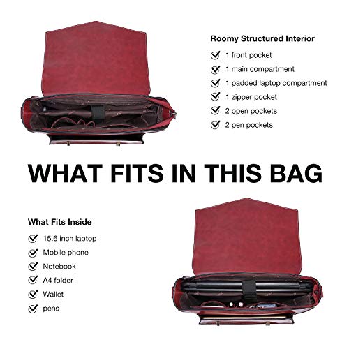 ECOSUSI Backpack for Women Briefcase Messenger Laptop Bag Vegan Leather Satchel Work Bags Fits 15.6 inch Laptops, Red - color: 3red-l
