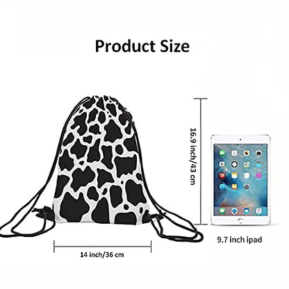 Drawstring Backpack, Black and White Cow Pattern, Polyester, Waterproof, Lightweight, Gym, Yoga, Swimming, Hiking, 14x16.9 inch, Unisex, Adult - color: Multi-a78