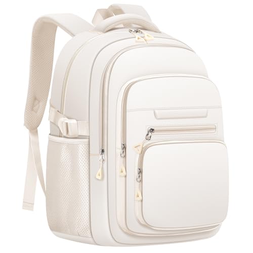 PRAGARI Cute Backpack for School Girls Aesthetic Backpack Women College Bookbag Large Students Laptop Bag Travel Casual Daypack - color: Beige