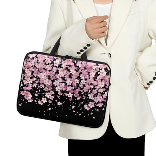 Mumeson Pink Cherry Blossom Laptop Bag 10-17Inch Laptop Sleeve Case for Most Laptops with Handle Briefcase Carrying Computer Bag with Large Capacity Pocket - color: Pink Cherry Blossom, size: 17 Inch