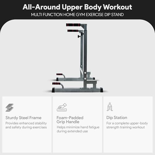 BalanceFrom Steel Frame Dip Station with Adjustable Height, 500 Pound Weight Capacity – Upper Body Workout Home Gym Equipment for Triceps, Push & Pull Ups, Leg Raises, and Bench Press - color: Gray