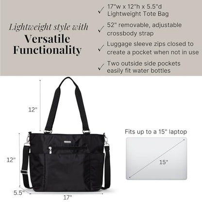 Baggallini Essential Laptop Tote - Work Tote Bag with Laptop Sleeve - Lightweight Travel Crossbody Shoulder Bag for Women - color: Black