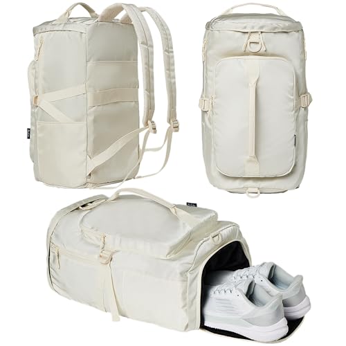 Gym Bag for Women with Shoe Compartment and Wet Pocket Convertible Gym Backpack workout Duffel Bag Multiple Pockets 30L - color: Cream