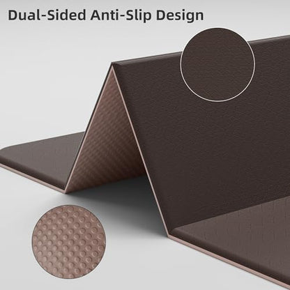HAHE 7-Fold Design Extra Thick Yoga Mat 72"L x 24"W x 0.47",TPE Fitness Exercise Mats, Non-Slip Foldable Yoga Mat, High Density, Portable for Men & Women, Yoga, Pilates, Home Gym - color: Brown & Beige