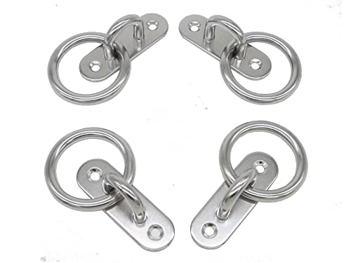 Stainless Steel Ceiling Hooks & Wall Hangers with Rings - Heavy Duty M8 Screw Mount, Rust-Proof Anchor Straps for Garage, Outdoor, Storage (4-Pack) - size: M8 With Ring
