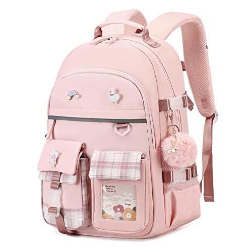 Backpack for Girls, 15.6 Inch Laptop School Bag Kids Kindergarten Elementary College Backpacks Large Bookbags for Teen Girl Women Students Casual Travel Daypacks (Pink) - color: Pink