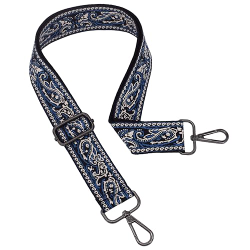 Replacement Purse Strap Shoulder Strap Adjustable Crossbody Strap for Women Crossbody Wide Shoulder Bag - color: Blue Paisley-Black Metal