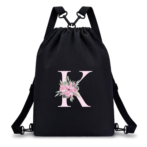 A-Z BAG Drawstring Backpack Gym Sackpack, Personalized Gifts for Women, Initial 4-in-1 Multi-String Swimming Bag for Waterproof Sports (K)
