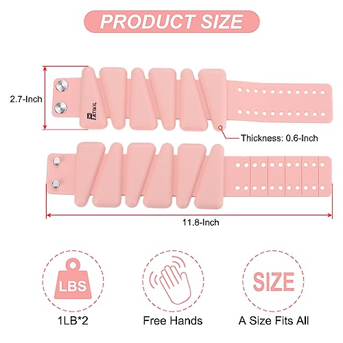PATIKIL Adjustable Wrist Weights Set of 2, 2Lbs Total (1lb Each) Silicone Ankle Walking Weights for Women Men Bracelets for Training Yoga Jogging Aerobics - color: Light Pink