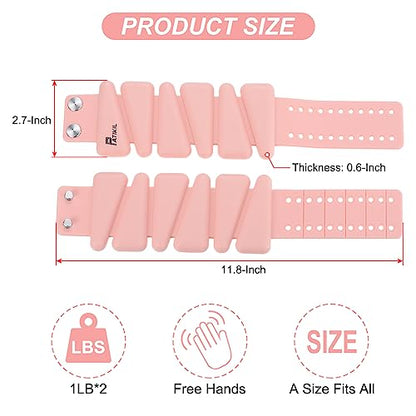 PATIKIL Adjustable Wrist Weights Set of 2, 2Lbs Total (1lb Each) Silicone Ankle Walking Weights for Women Men Bracelets for Training Yoga Jogging Aerobics - color: Light Pink