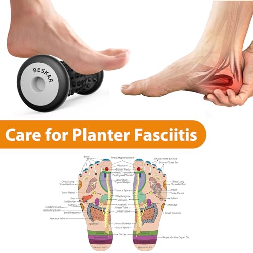 BESKAR Foot Massage Roller for Plantar Fasciitis Relief, Portable Reflexology Tool Pressure Point Massage Rollers, Deep Tissue Massages for Relieving Feet Arch Heel Pain, Myofascial Pain Syndrome - color: Carbon Black
