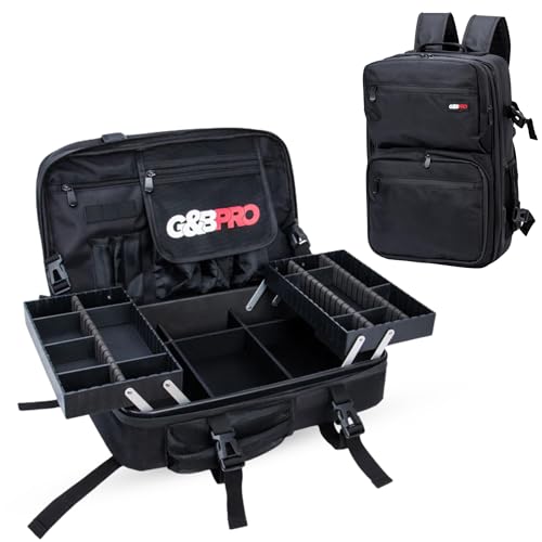 G&BPRO Mobile Workstation Backpack with Patented Extending Tray System, Mid Size Travel Bag for Barber Tools, Hairstylist Travel Case, Makeup Artist Kit & Portable Organizer, Black - color: Black