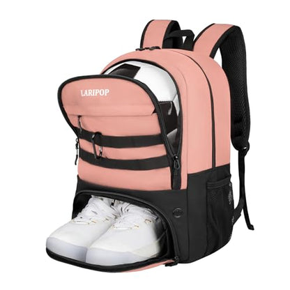 LARIPOP Soccer Backpack with Ball Holder & Shoe Compartment Large Capacity Sports Bag for Training - color: Flesh Pink