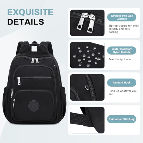 Sisipoet Mini Backpack for Women, 2pcs Small Backpack for Ladies Bookbag Purse for Women with Handy Wallet and Luggage Strap, Black - color: Black