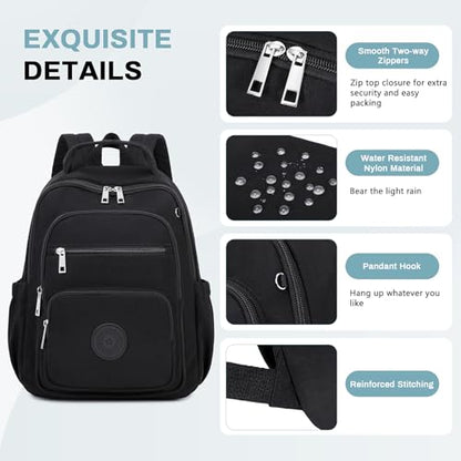 Sisipoet Mini Backpack for Women, 2pcs Small Backpack for Ladies Bookbag Purse for Women with Handy Wallet and Luggage Strap, Black - color: Black