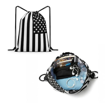 Black White American Flag Drawstring Backpack, Lightweight Cinch String Sports Sackpack for Men & Women,pack of 2 - color: Americanflag-black White