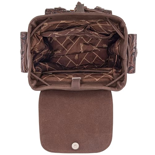Montana West Wrangler Backpack Purse for Women Men Western Backpack Floral Tooled Travel Bags - color: Carve Coffee