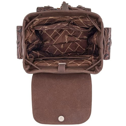Montana West Wrangler Backpack Purse for Women Men Western Backpack Floral Tooled Travel Bags - color: Carve Coffee