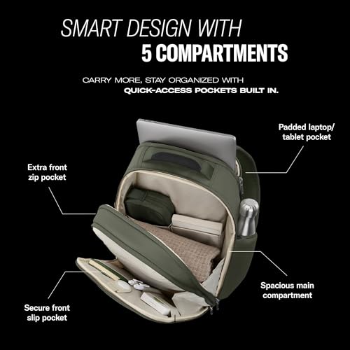 Samsonite Paralux Everyday Backpack - Laptop & Tablet Backpack with 5 Compartments, Removable TecKit™ Pouch, Microsuede Trim, Water Bottle Pockets - Work, Commute & Travel Bag - Olive - color: Olive