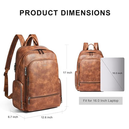 Leather Backpack for Women Men, Fits 16.0 Inch Laptop, Soft Vegan Leather Backpack for Travel and Daily Use, Brown - color: 1-1 Brown
