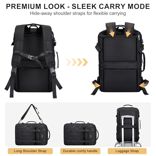 PIJUSHI Travel Backpack for Women Carry on Convertible Duffle Bag Flight Approved Luggage Backpack Fit 16-inch Laptop(PE053 Black) - color: Black