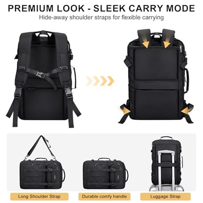PIJUSHI Travel Backpack for Women Carry on Convertible Duffle Bag Flight Approved Luggage Backpack Fit 16-inch Laptop(PE053 Black) - color: Black