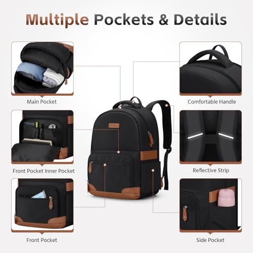 RealCool 15.6-17.3" Laptop Backpack, 31L Water Resistant Travel Bag | Independent frame opening, lightweight ,multi-compartments, ergonomic padded straps, luggage belt, for School,Business Trip - color: Black