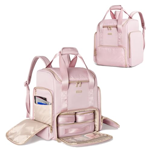Large Makeup Backpack with 3 Clear Makeup Bags, Double Layers Professional Makeup Travel Case with Brushes Storage Section for Makeup Artists - color: Pink