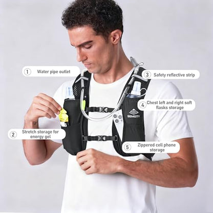 Running Vest for Women Men, 5L Hydration Vest with Dual 500ml Soft Flask, Lightweight Water Backpack, Adjustable Chest Straps Running Hydration Backpack for Running Cycling Hiking - color: Black