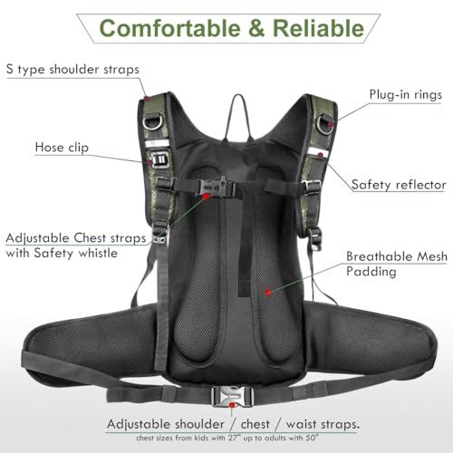 Mothybot Hydration Pack, Insulated Hydration Backpack with 2L BPA Free Water Bladder and Storage, Hiking Backpack for Men, Women, Kids for Running, Cycling, Camping - Keep Liquid Cool up to 5 Hours - color: Olive