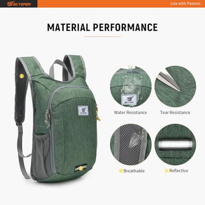 SKYSPER Small Daypack 10L/15L/20L Hiking Backpack Packable Lightweight Travel Day Pack for Women Men - color: Green, size: 15l