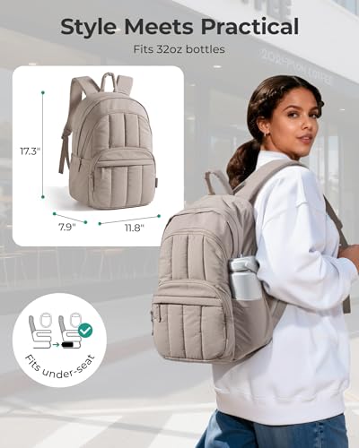 BAGSMART Womens Backpack Travel Laptop Backpack for Women, Quilted College Laptop Bookbag, Work Back Pack for Women, Cute Computer Water-Resistant Casual Daypack, Puffer Coffee Brown - color: 20-coffee Brown